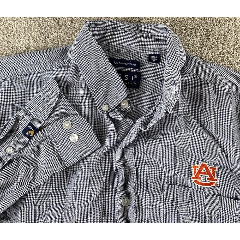 Vesi Sportswear 50/2 Ply Luxury Yarn Cotton Blue/White Plaid Shirt Mens M Preppy